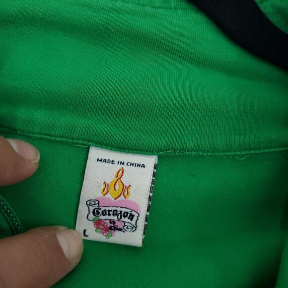 Y2K Corazon Track Jacket Zip Up Gangster Tattoo Graphic Womens Jr Large Green - Picture 5 of 6